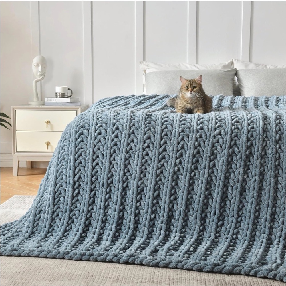 California King size Cozy Knit Blanket in Baby Blue